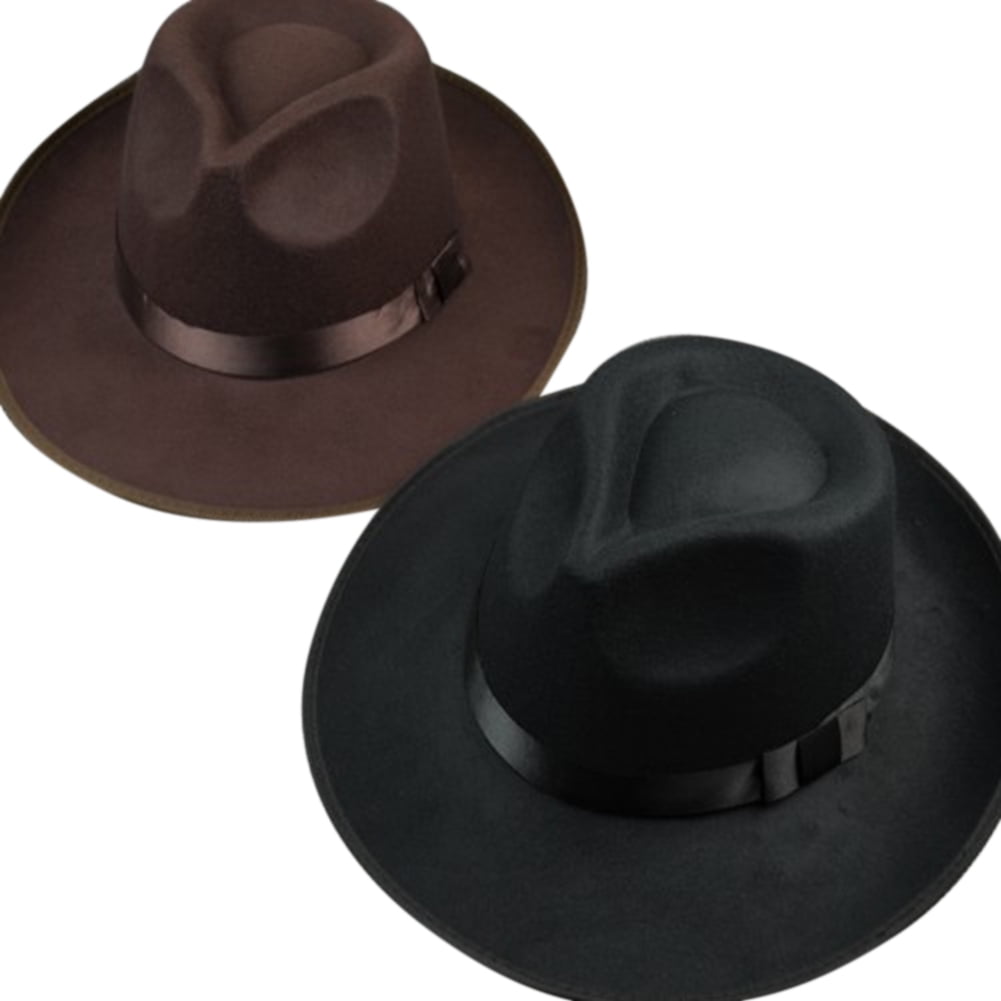 Unisex Wool Felt Fedora Hat Classic Men Wide Brim Fedoras Jazz Cap for