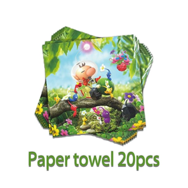 Juego de vajilla decorativa para fiesta de cumpleaños de Pikmin, pancarta para tarta, bandera desechable para colgar, globos de Pikmin, decoración de cumpleaños