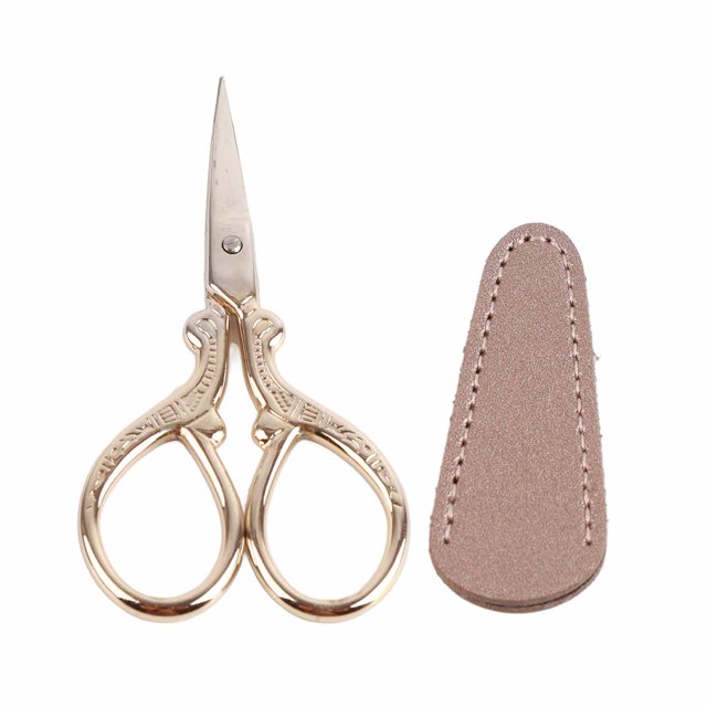 Tijeras de costura de acero inoxidable con cubierta protectora de cuero, herramienta de artesanía de oro rosa para cortar tela