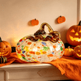 thumbnail image 6 of Hand-Blown Glass Pumpkin Figurine - Colorful Speckled Art Glass Ornament, Halloween Fall Thanksgiving Tabletop Centerpiece for Home & Desk Decor, 6 of 6