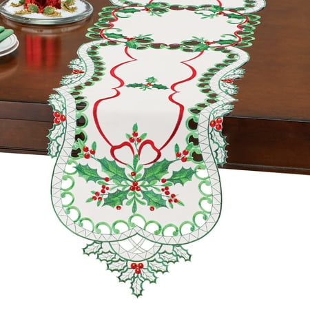 

Collections Etc Beautiful Embroidered Holly Cutwork Table Linens