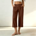 thumbnail image 2 of Atogsazn Womens Summer Linen Capris Casual Button Wide Leg High Waist Cropped Pants with Pocket Trouser Brown L Fashion, 2 of 7