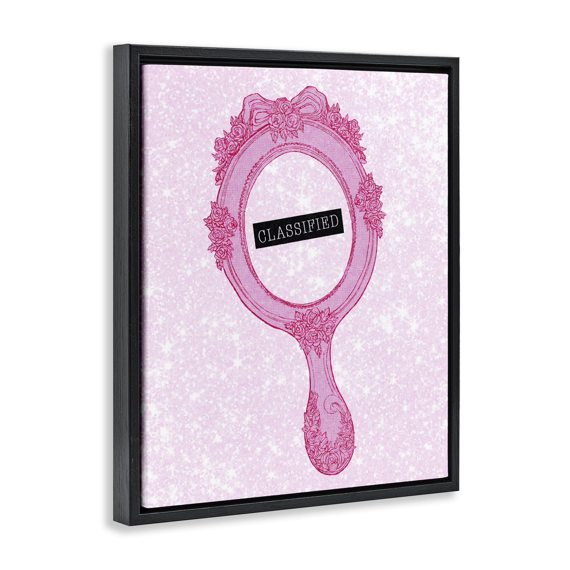 Stupell Industries Classified Ornate Pink Mirror Black Framed Floater Canvas Wall Art, design by Ziwei Li