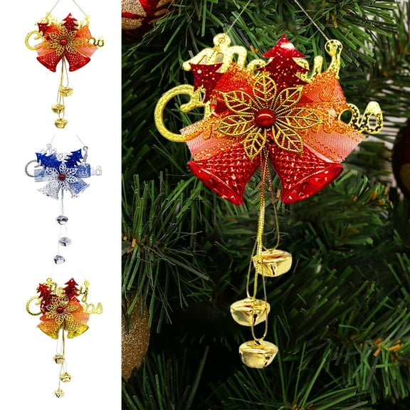 MXTPOV Blue Christmas Decorations for Christmas Tree, Bells Bows Flowers Ornaments for Backpack Home Decor, Glitter Christmas Tree Decorations