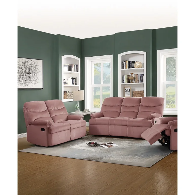 Hermoso Juego de Sofas de 2pzas Reclinable Manual Terciopelo Rosa Rubor Elegante para Sala de Estar Walmart