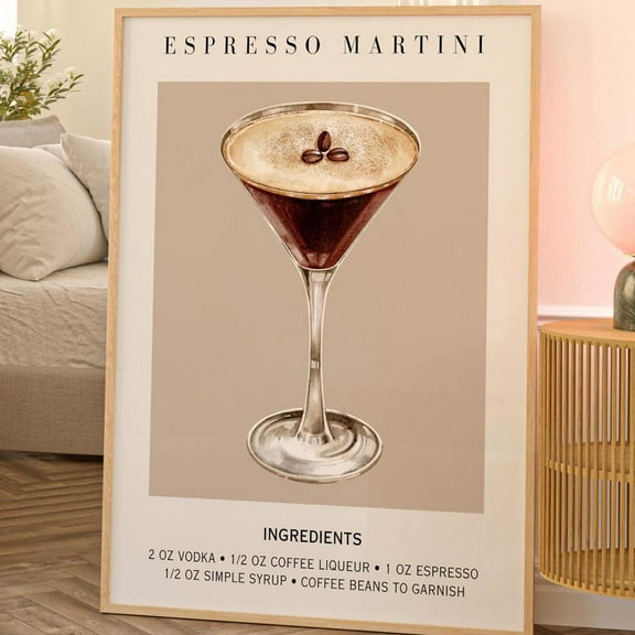 Espresso Martini Art Print Bar Cart Decor Cocktail Poster Party Signature Drink Sign Trendy Wall Minimalist Elegant Sophisticated Dorm Decor UNFRAMED PAPER POSTER, Home Decor, Living Room Dercor