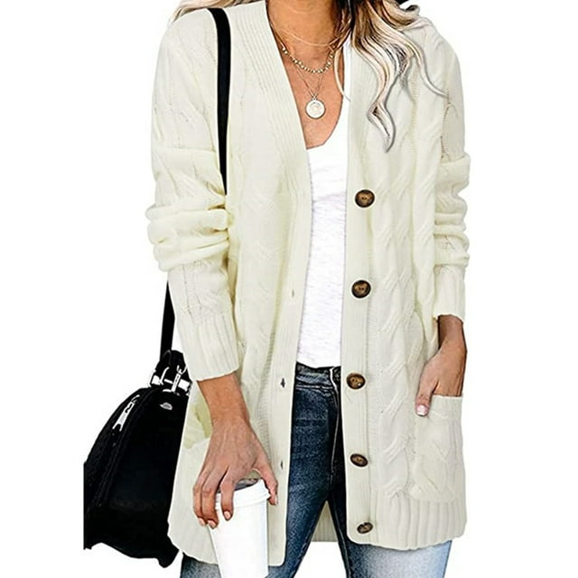 Fashnice Ladies Outwear Open Front Coat Long Sleeve Cardigan Sweater Loose Work Jacket Apricot XL