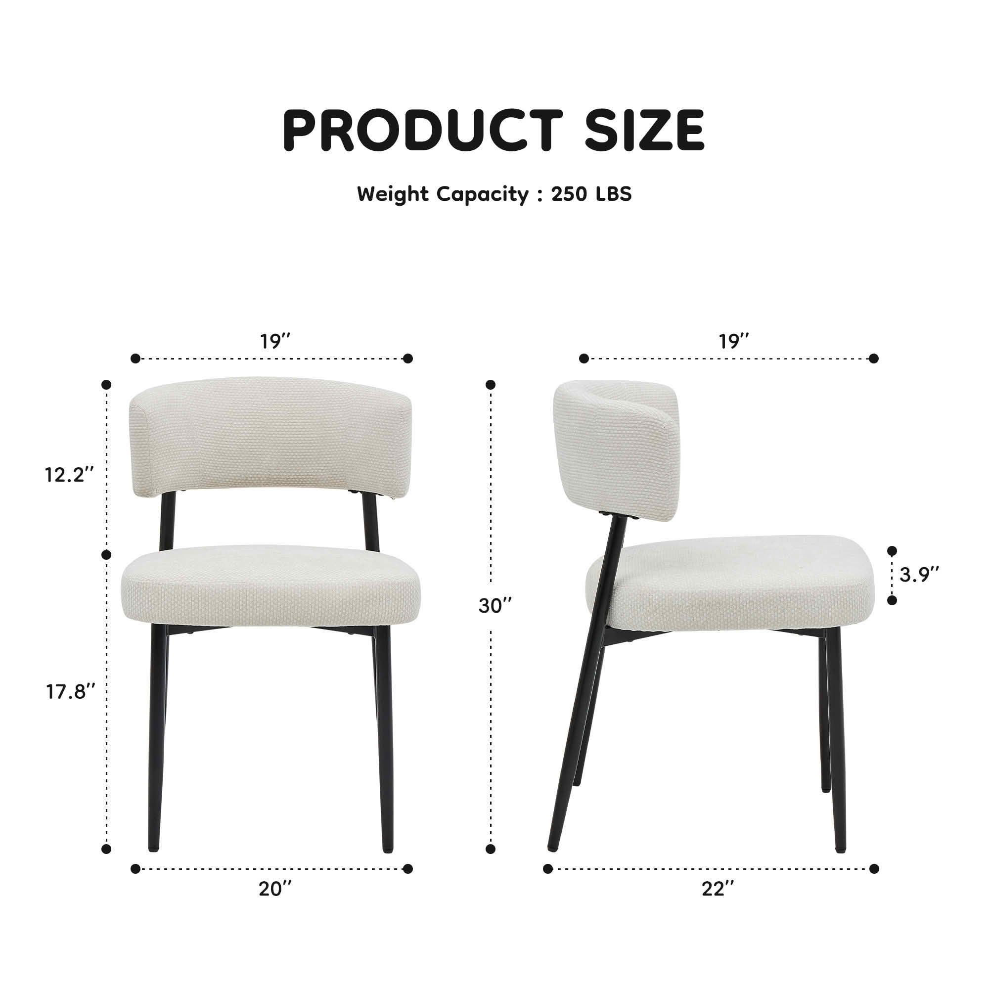 MAYEERTY Set of 4 Upholstered Modern Dining Chairs Curved Back Sturdy Metal Frame