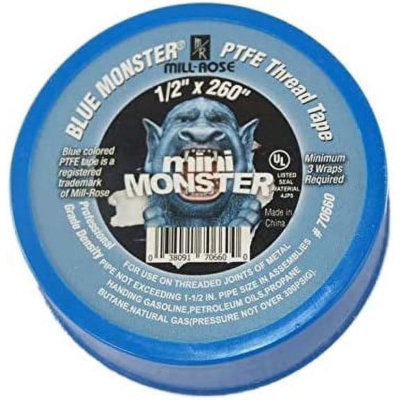 Millrose 70660 Monster Roll PTFE Thread Seal Tape, 1/2-Inch x 260-Inch, Blue