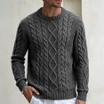 thumbnail image 2 of Mens Cable Knit Pullover Sweater Crew Neck Long Sleeve Cable Fisherman Sweaters Dark Gray XL, 2 of 4