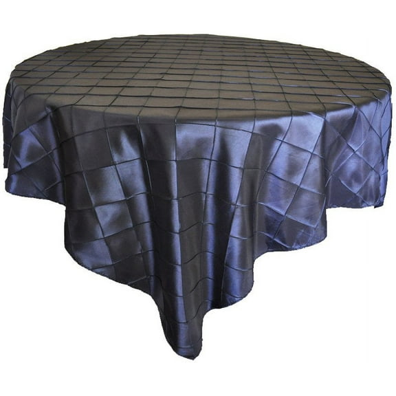 Wedding Linens Inc. 85" x85'' Square Pintuck Taffeta Seamless Linen Table overlay for Party Wedding Reception Catering Dining Home Table overlay Linens - Navy Blue