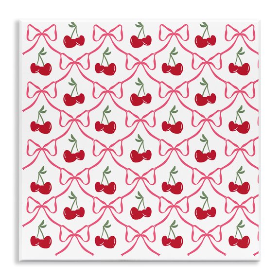 Stupell Industries Cute Cherries & Bows Pattern Wall Plaque Art design by Lucille Price, 12 x 12
