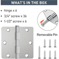 thumbnail image 2 of 6 Pack Rounded Door Hinges 3.5 Inch with 1/4" Radius Corner, Squeak Proof Satin Nickel Interior Door Hinge for Bedroom, Bathroom, Cabinet and Other Standard Door, 2 of 7