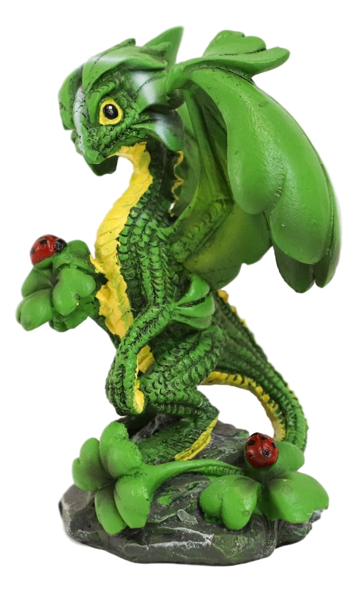 Ebros Green Irish Lucky Clover Dragon with Ladybugs Statue by Stanley Morrison