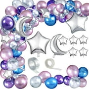 137 Pcs Space Balloon Garland Arch Kit Galaxy Party Decorations Blue Purple Silver Star and Moon Balloons for Outer Space Themed Birthday Party Decoration Supplies