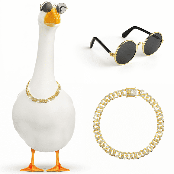Porch Goose Outfits with Chain Collar and Sunglasses, Goose Outfits Set for 23" & 17" Lawn Goose Statue, Stylish Porch Goose Accessories for Garden Decor, Party Cosplay Yard Display