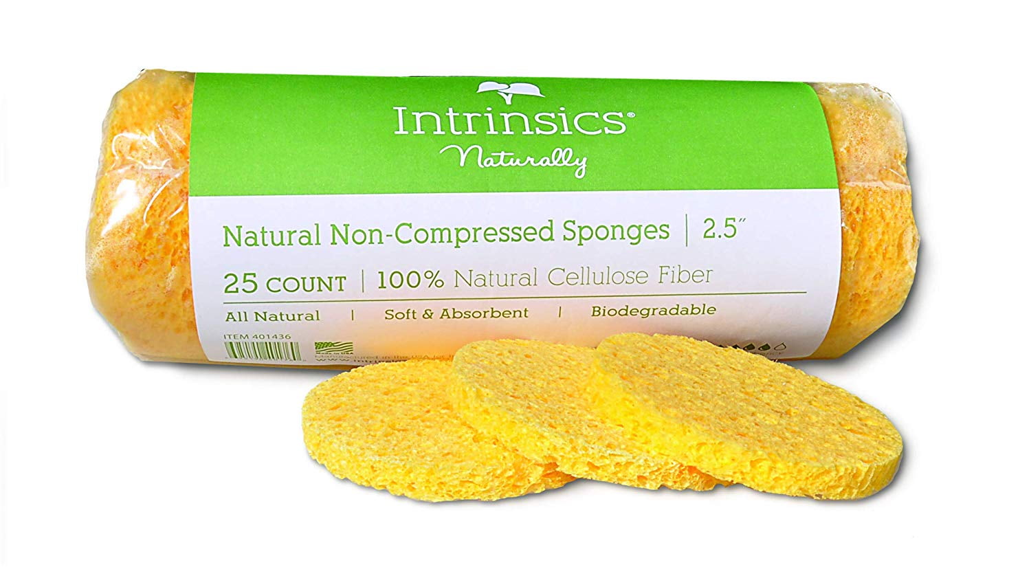 Intrinsics 100% Natural Cellulose Non-Compressed Sponges for Face - 2.5', 25 Count