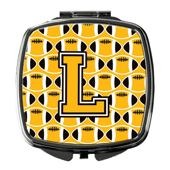Letter L Football Black Old Gold and White Compact Mirror CJ1080-LSCM