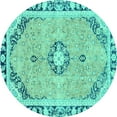 thumbnail image 1 of Ahgly Company Machine Washable Indoor Round Abstract Turquoise Blue Modern Area Rugs, 4' Round, 1 of 4