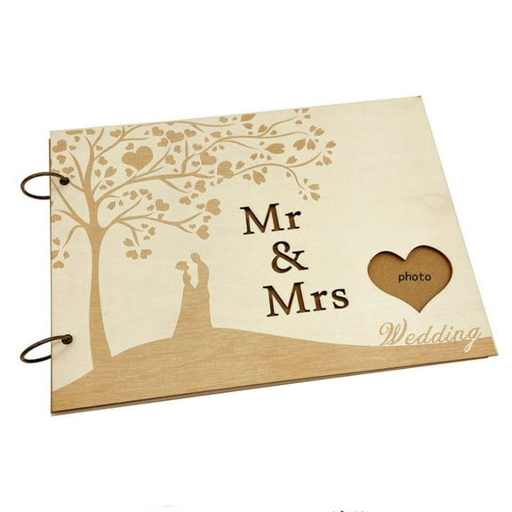 Necvior Wooden Wedding Guest Book Rustics Wedding Reception Anniversary Memory Sign Book with 10 Blank Page Party Decorations