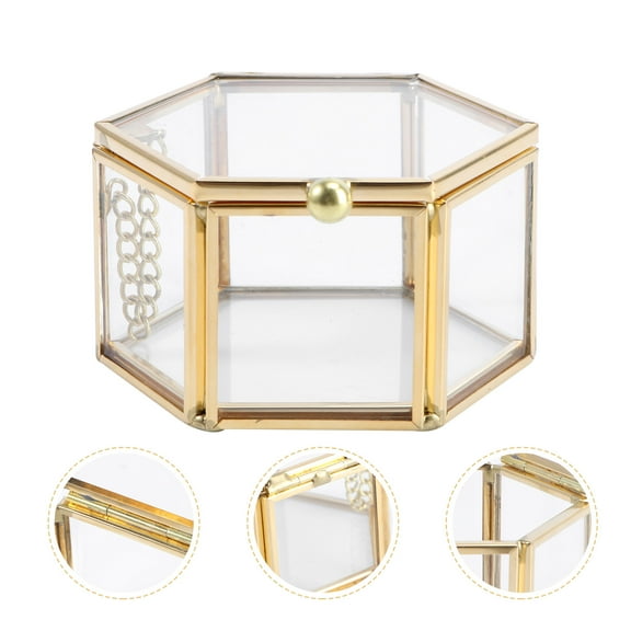 WEAVILUX 1Pcs Ring Jewelry Box Simple Golden Glass Display for Rings Mother Personal Use