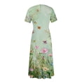 thumbnail image 7 of LWavelet Women's Plus Size Floral Maxi Dress Short Sleeve Tie Waist Casual Boho Flowy Dress with Pockets Light Green 5XL, 7 of 7