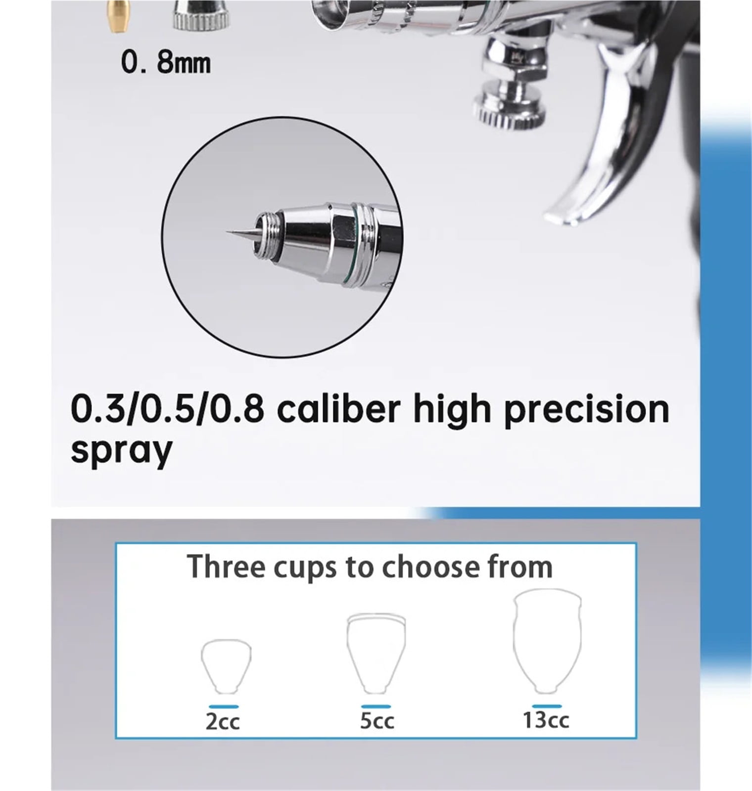 Professional Airbrush Kit 0.3/0.5/0.8mm Nozzle Needle Accessories Suitable for Nail Art Tattoo Car Model Spray Painting ,Easy to Clean