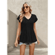 thumbnail image 5 of Blusas de Mujer de Corta de Verano, Informales, con Cuello en V, Blusas Lisas, Túnicas Plisadas Negro XXL, 5 of 9