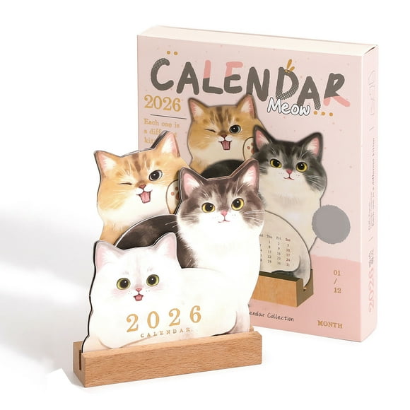 Naiovety Calendario de escritorio 2026 con hermosas ilustraciones de gatos y perros, una cada mes. Decoración del hogar tipo+2