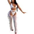 thumbnail image 3 of Trajes de 2 piezas de malla transparente con cuentas de perlas para mujer, monos, Top corto y pantalones largos con volantes calados, 3 of 5