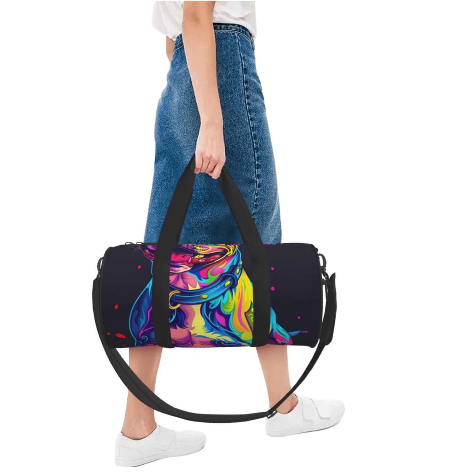 Vsdgher Neon Pop Art Pitbull 45L Foldable Duffel Bag, Sports Gym Bag,Overnight Bag, Portable Weekender Bag for Airplanes