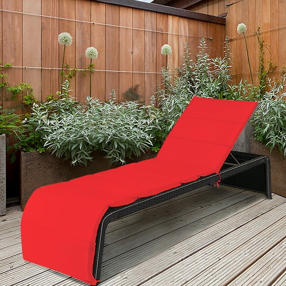 Gymax Adjustable Rattan Patio Recliner Chaise Lounge Chair w/ Red Cushion