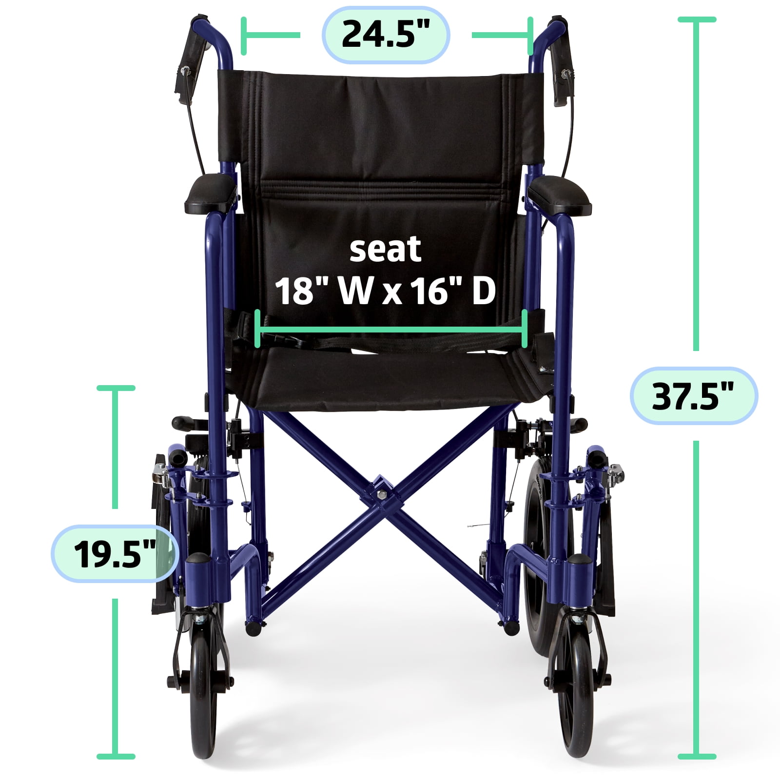 Transport Wheelchair with Hand Brakes and 12 Rear Wheel, Swing