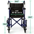 thumbnail image 5 of Medline Transport Wheelchair with Permanent Full-Length Arms and Handbrake, Lightweight, Swing-Away Footrests, 300 lb Capacity, Blue, 5 of 6