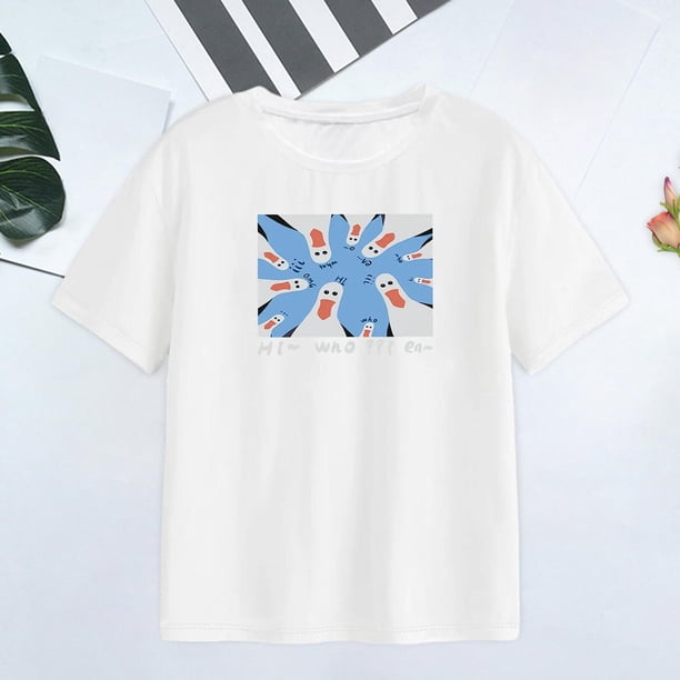 Camiseta de verano para mujer, camisetas básicas, ropa elegante, camisetas de manga corta, camiseta femenina para mochilero, viajes y vacaciones Blanco