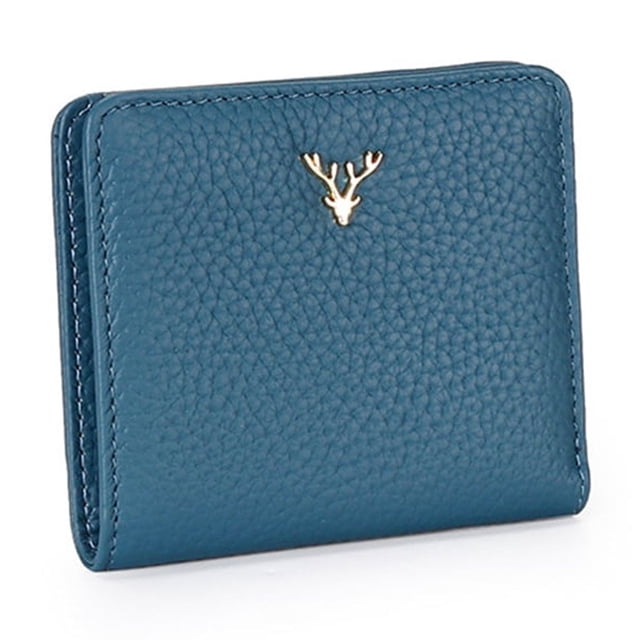 Minnieouse Cartera corta para mujer, monedero elegante con botones de ciervo, Color sólido, suave, de cuero, plegable, con cremallera, tarjetero Carteras Lago azul