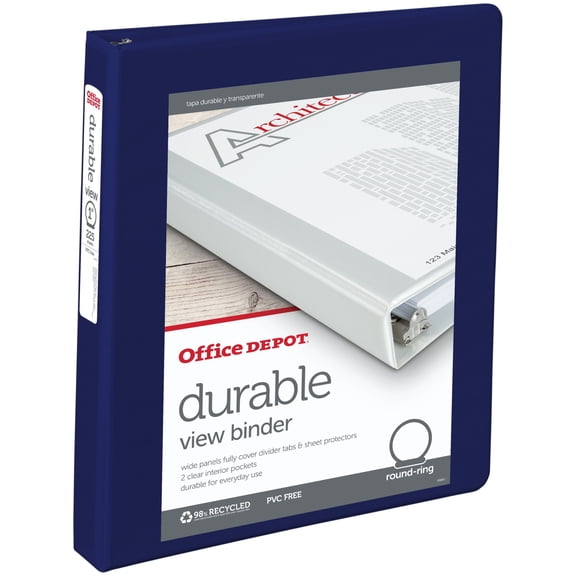 OfficeMax Durable View Binders with Round Ring 1", Blue