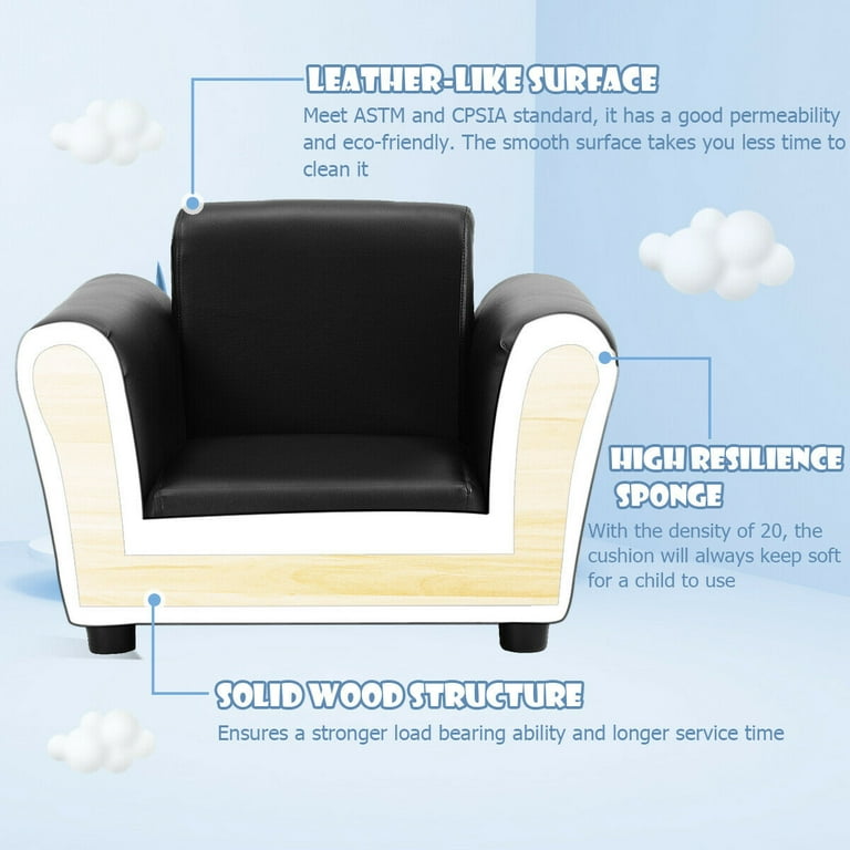 Costway Black Kids Sofa Armrest Chair Couch Children Toddler Birthday Gift w Ottoman