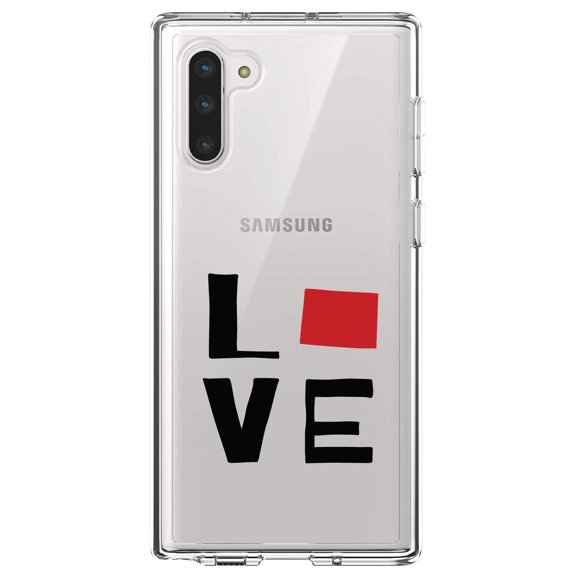DistinctInk Clear Shockproof Hybrid Case for Samsung Galaxy Note 10 (6.3" Screen) - TPU Bumper Acrylic Back Tempered Glass Screen Protector - Wyoming - Love Black & Red