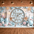 thumbnail image 6 of Gold Decorative Happy New Year Banner Light Blue New Year Display Star Pattern Floral Design Festive Backdrop for New Year Party Holiday Celebration Indoor Decoration, 6 of 9