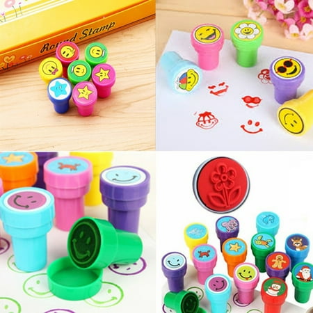 Kids Washable 4 Stamps - Cute Cartoon Stamp Encourage Stamper Small Seal Reward Circular Stamps for Kids Random Color