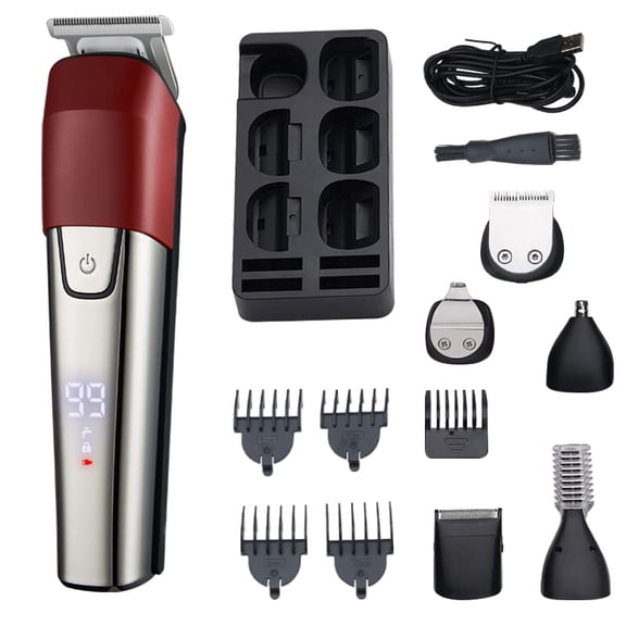 Hair Clippers for Men, Professional Electric Hair Clipper Hair Trimmer for Men Hair Cutting Machine Cordless Beard Grooming Kit Beard Hair Trimmer Tool (Color : 6 in 1 red)