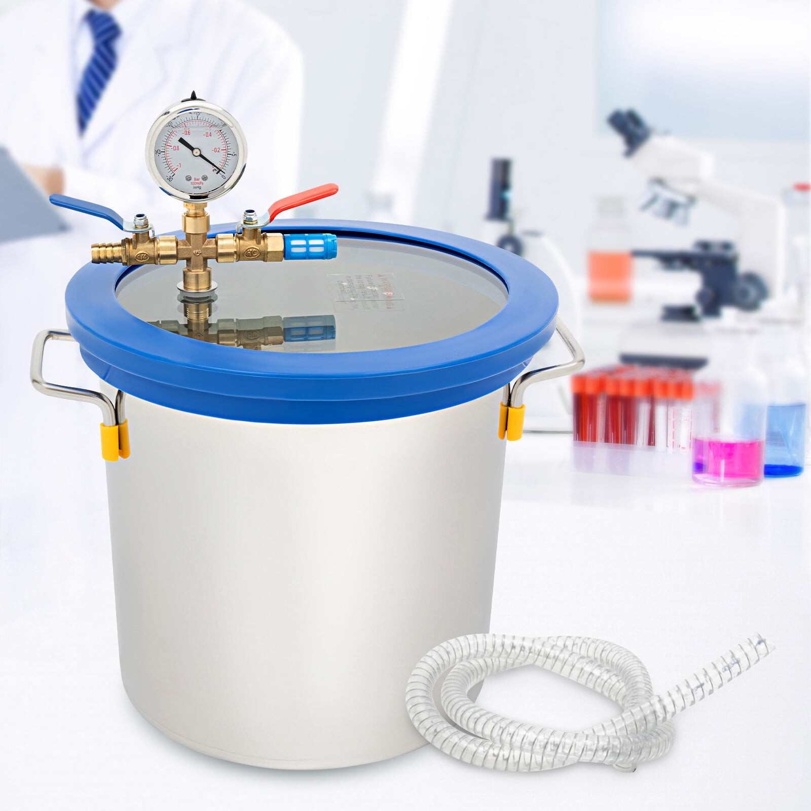 9.84*9.84in 3 Gallon Vacuum Chamber with Lid Degassing Chamber Perfect for curing wood and other experiments with volatile compounds