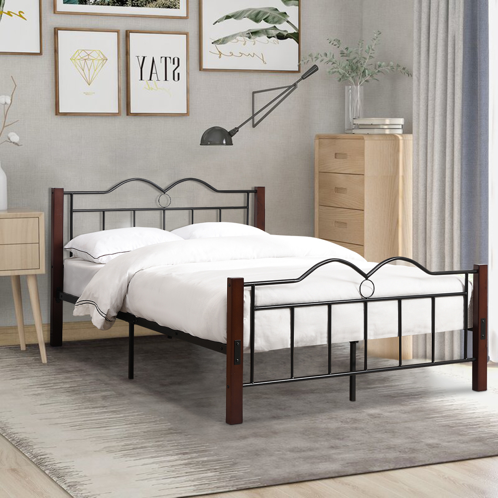 Full Size Bed Frame, Metal Platform Bed Frame Full Size with Headboard and Solid Wood Heavy Legs