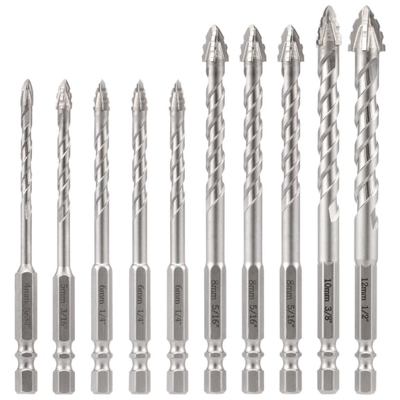 10Pcs Masonry Drill Bit Set 1/4inch Hex Shank Concrete Drill Bit Set with Storage Case 5/32 to 1/2 inch 6 Sizes for Concrete Brick Wall Ceramic