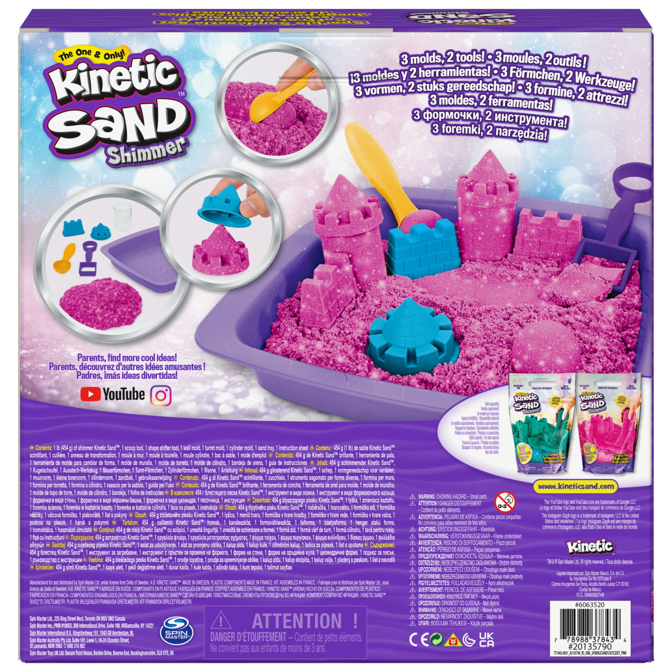 Kinetic Sand Sparkle Sandcastle Set w/ 1lb Pink Shimmer Kinetic Sand