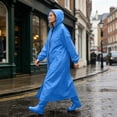 thumbnail image 4 of Womens Plus Size Waterproof Long Raincoat Lightweight Full Zipper Hooded Windbreaker Poncho With Pockets Blue 2XL, 4 of 6