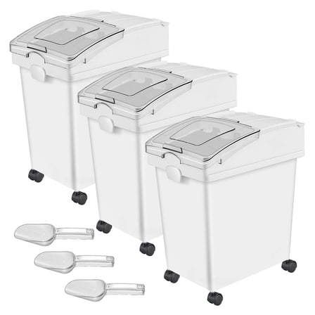 Ingredient Bins 5.2 Gallon, 3 Pcs Food Storage Containers on Wheels, PP Airtight Flour Bins with Scoop & Sliding Lid, Commercial Kitchen Storage