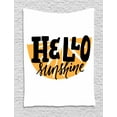 thumbnail image 1 of Hello Sunshine Tapestry, Warm Colored Abstract Shape Background with Funky Phrase, Wall Hanging for Bedroom Living Room Dorm Decor, 60W X 80L Inches, Charcoal Grey and Pale Orange, by Ambesonne, 1 of 2