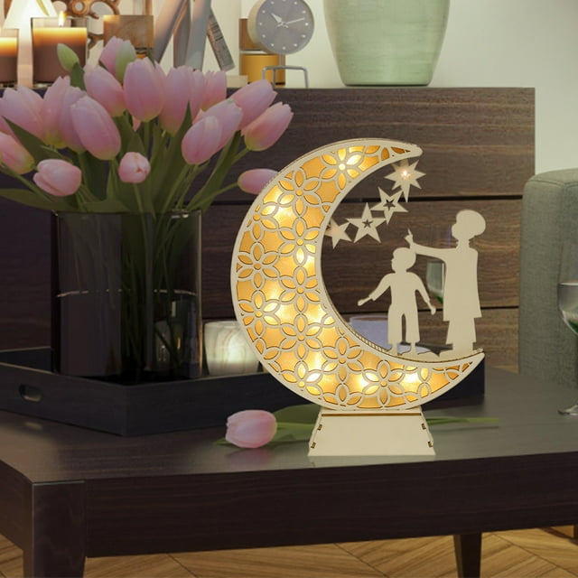 Ramadan Night Light - Eid Mubarak LED Light - Star Light Wooden Table Lamp Islamic Muslim Ramadan Festival Party Decoration